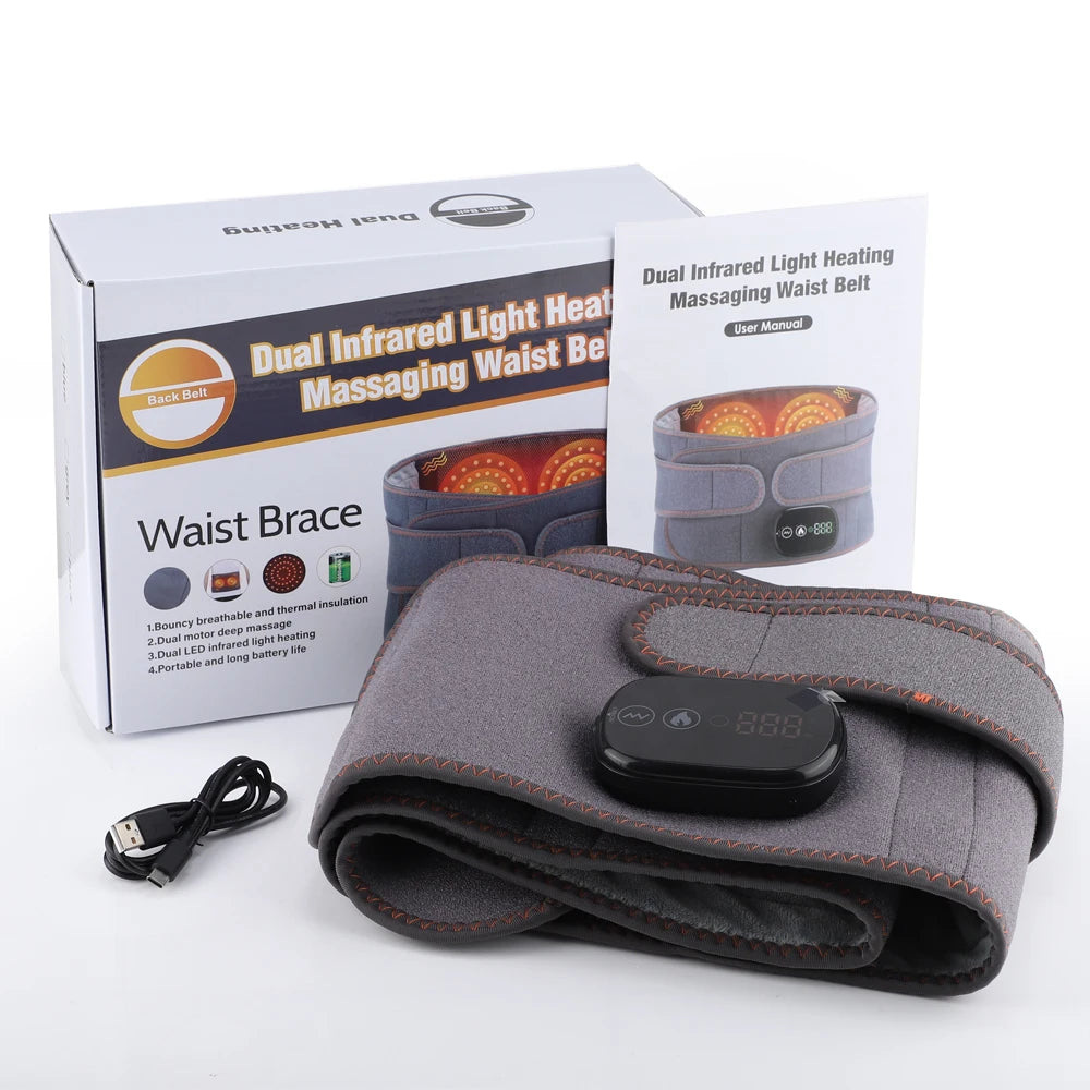 Heating Vibration Massager Belt, Red Light Hot Compress, Waist Support Brace with Massage,