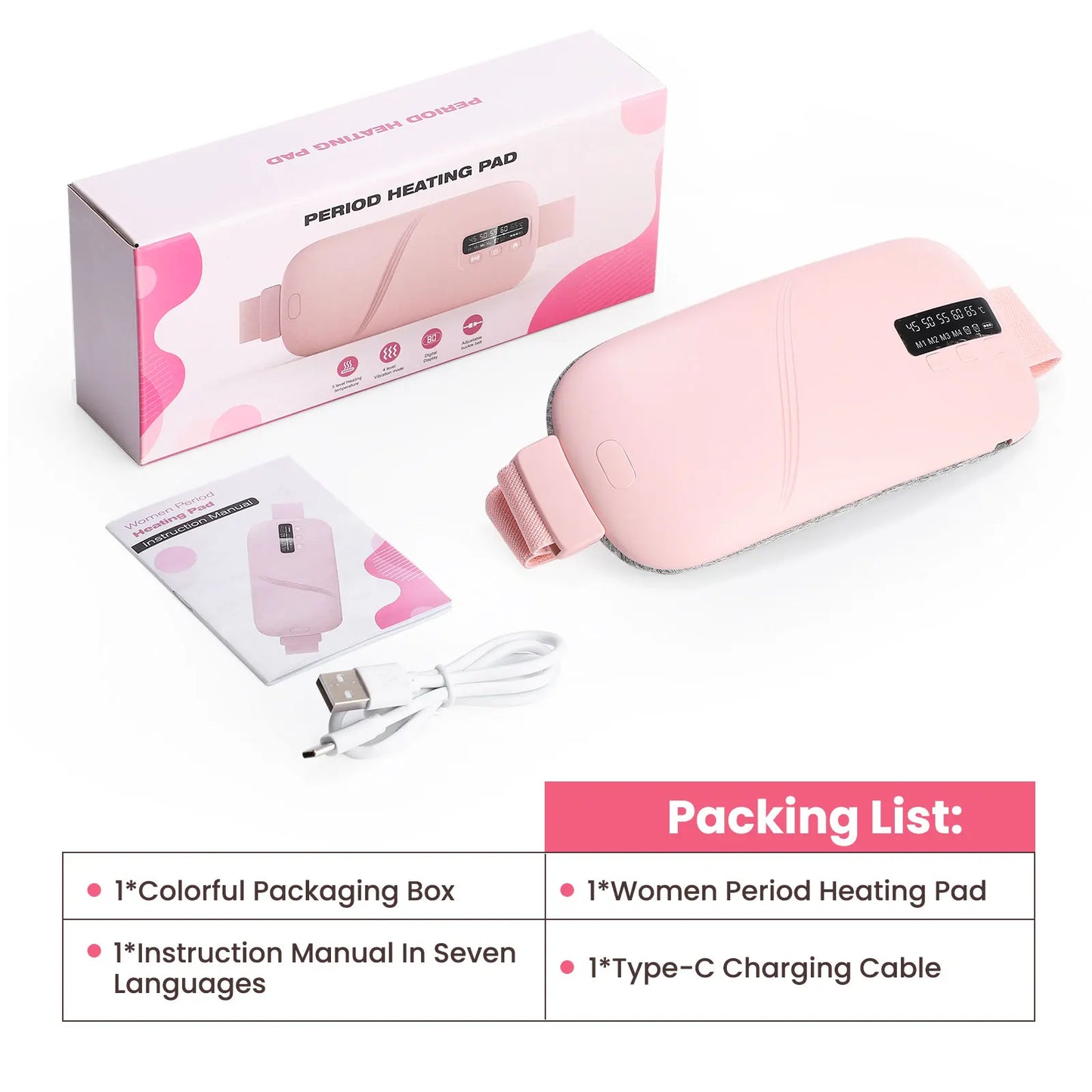 5 Modes, Electric Belt, Heating Vibration, Waist Massage, Balance Women Menstrual, Heating Pad for for Cramps Period Relief