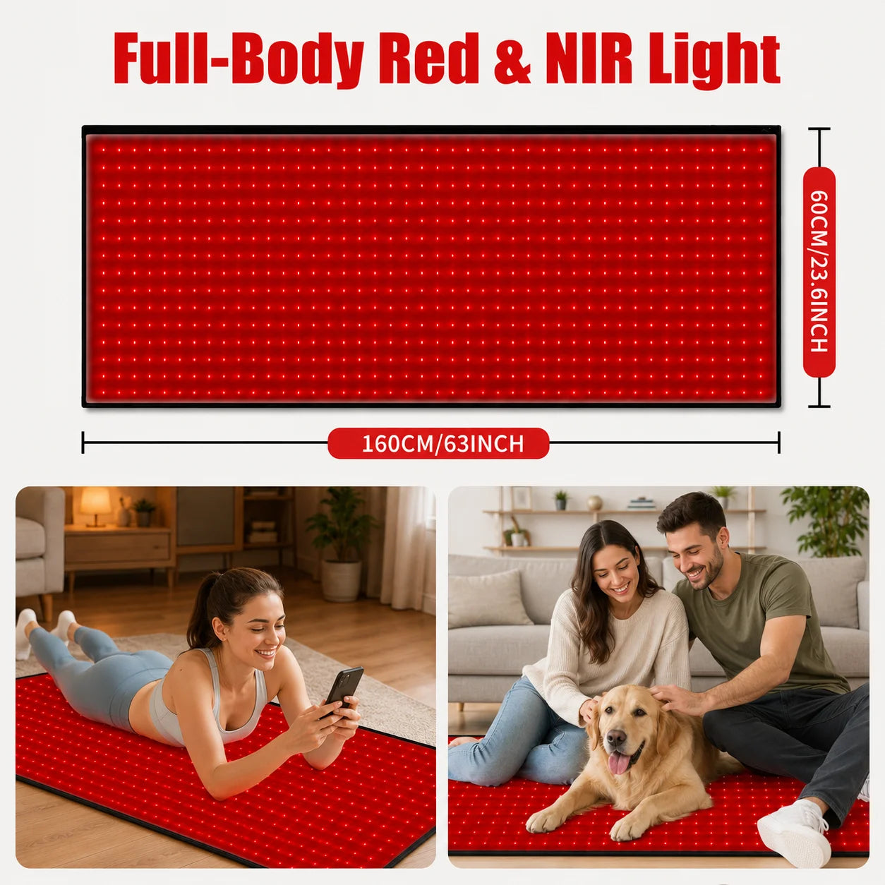 Red Light Therapy Mat, 660nm& 850nm, Adjustable Timer & Intensity