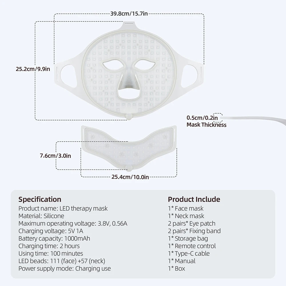 3D Flexible Silicone Facial Beauty Mask, Red Light Face & Neck, Wireless Use