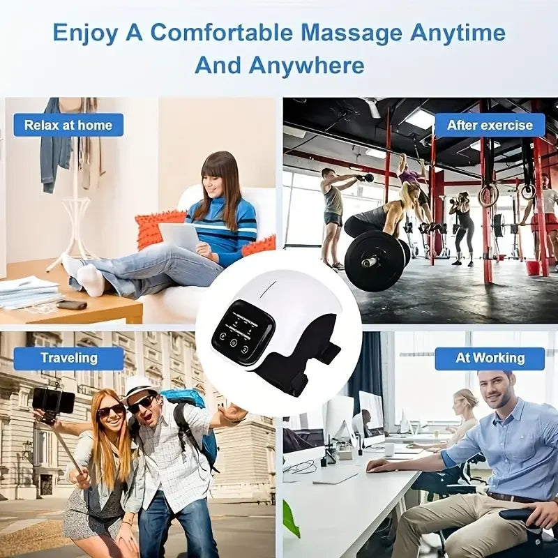 Cordless Knee Massager, with Heat and Vibration, Portable Knee Massager, with Large LED Screen, Adjustable Temperature