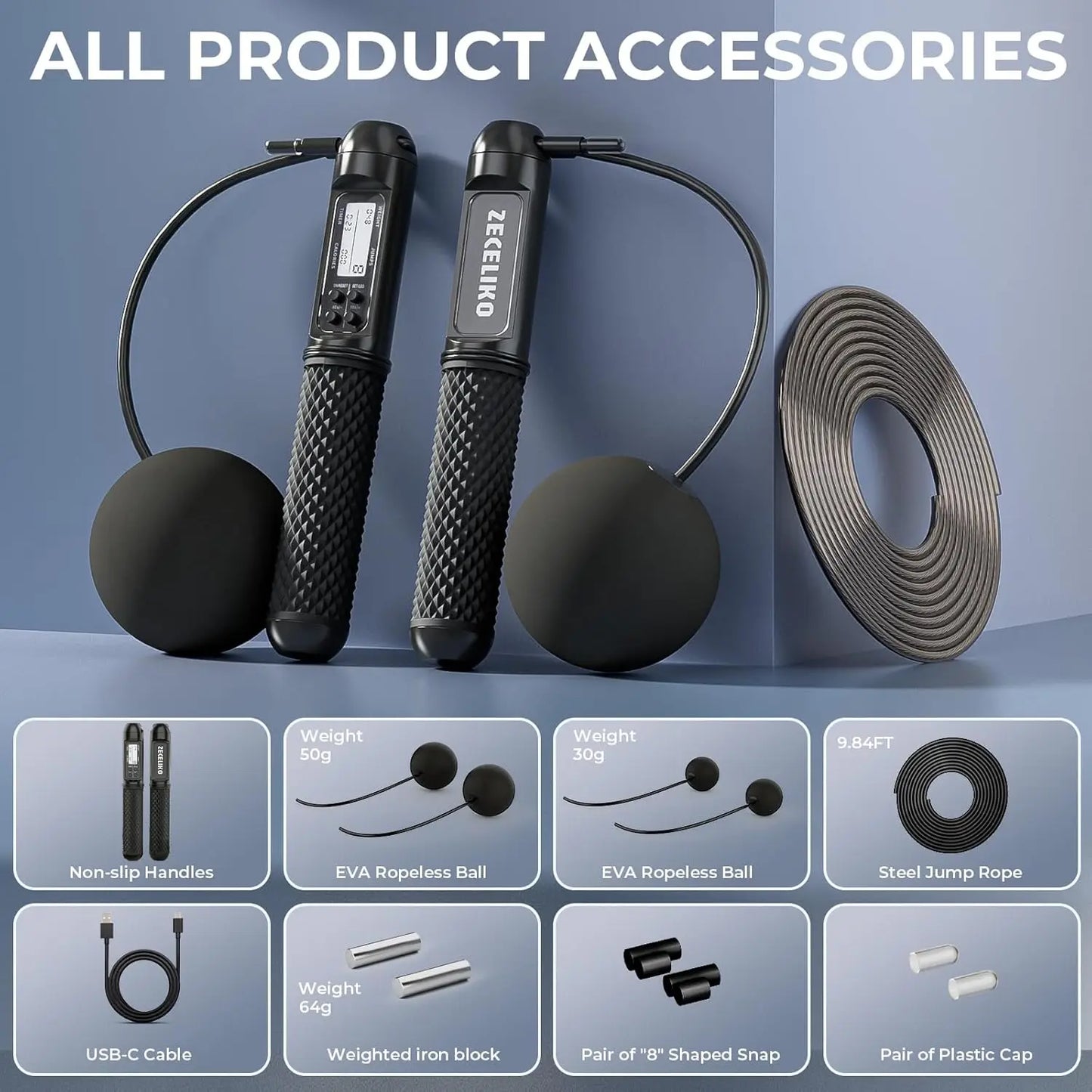 Smart Jump Rope with Counter, Adjustable Steel Wire for Home Gym & HIIT, Tracks Jumps, Calories & Time