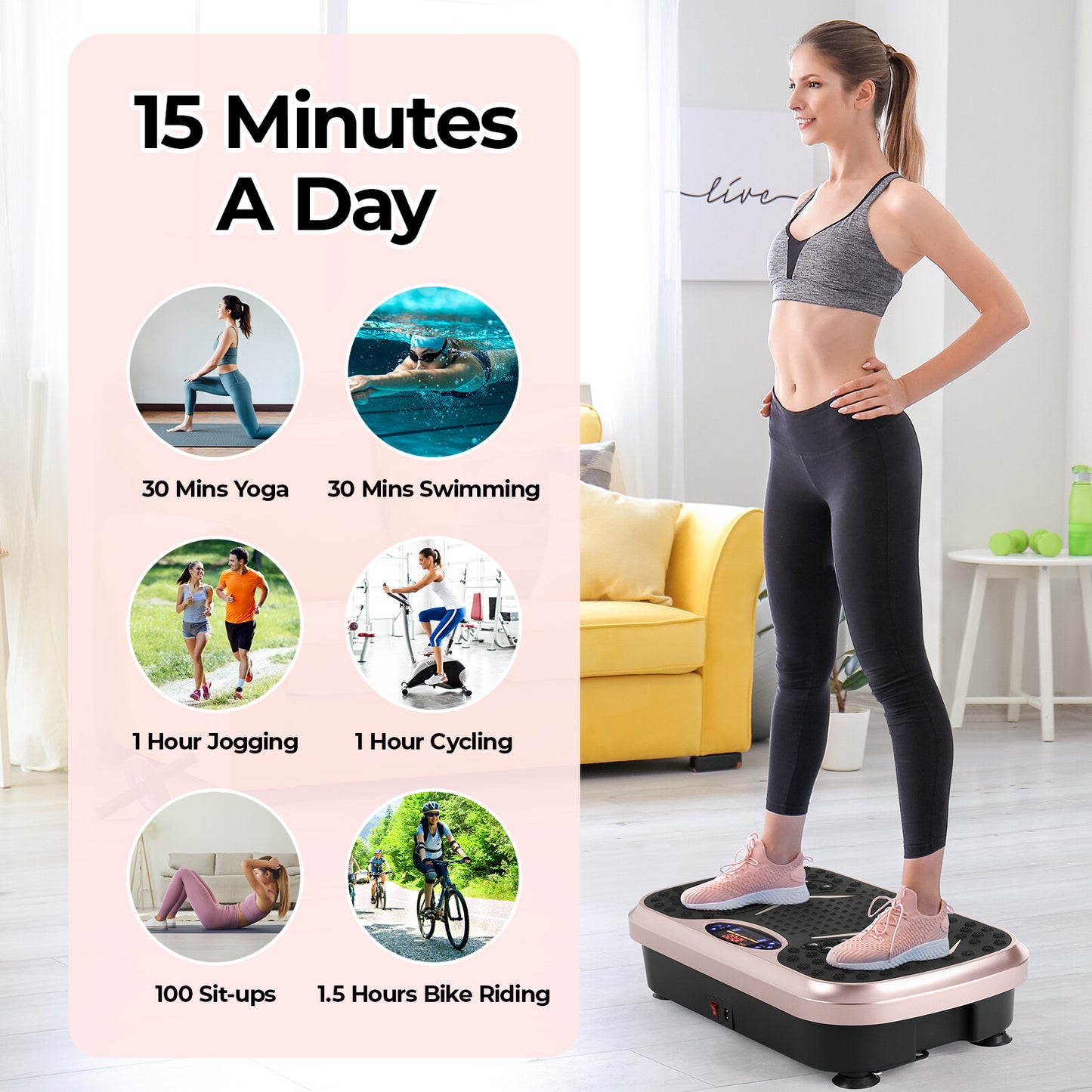 Vibration Plate, Fitness Vibration Board for Home, Full Body Exercise Machine, Fat Burning & Body Shaper