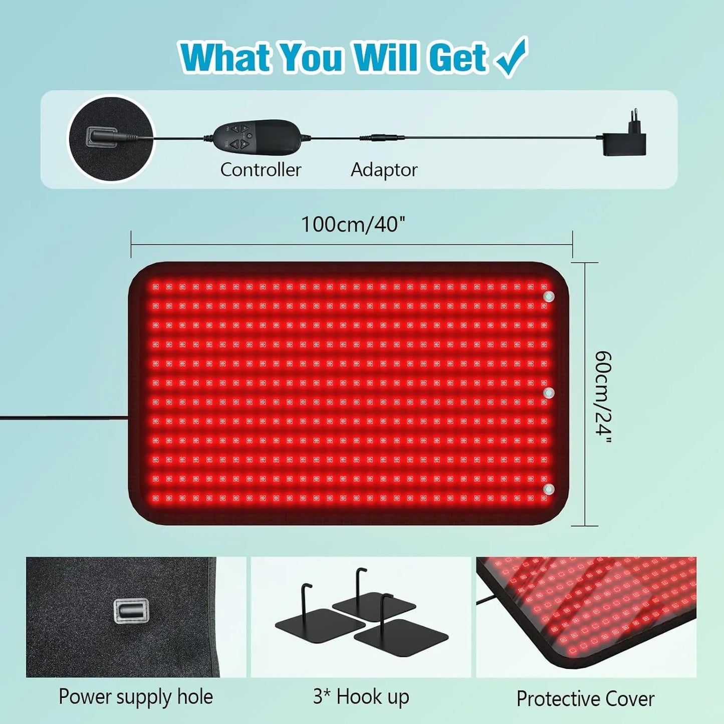 Red Light Therapy Mat 660nm 850nm, Full Body Wrap, Pain Relief, Waist, Back, Shoulder Muscle Relax Device
