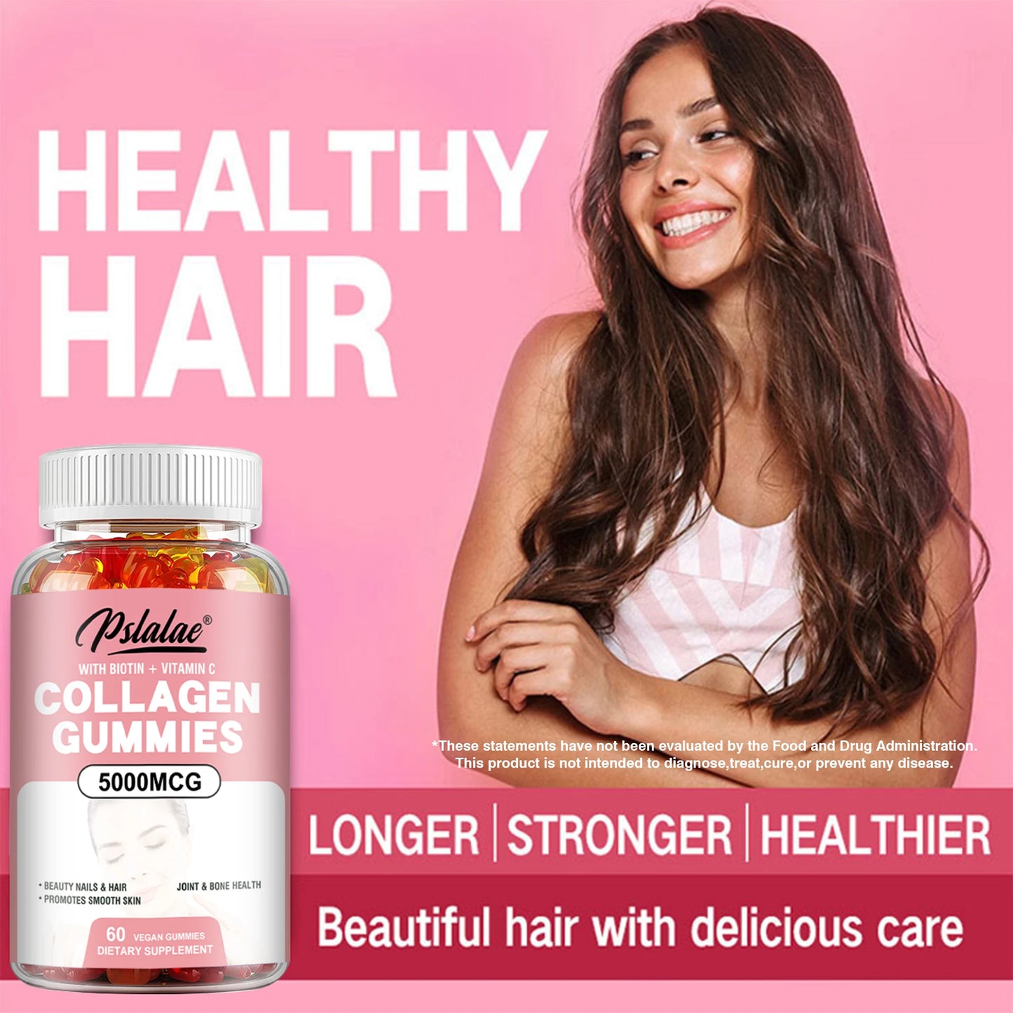 Collagen Gummies - Promote Hair Growth, Whiten Skin, Hydrolyze Skin, Help Nail Bone Joints - 60 Gummies