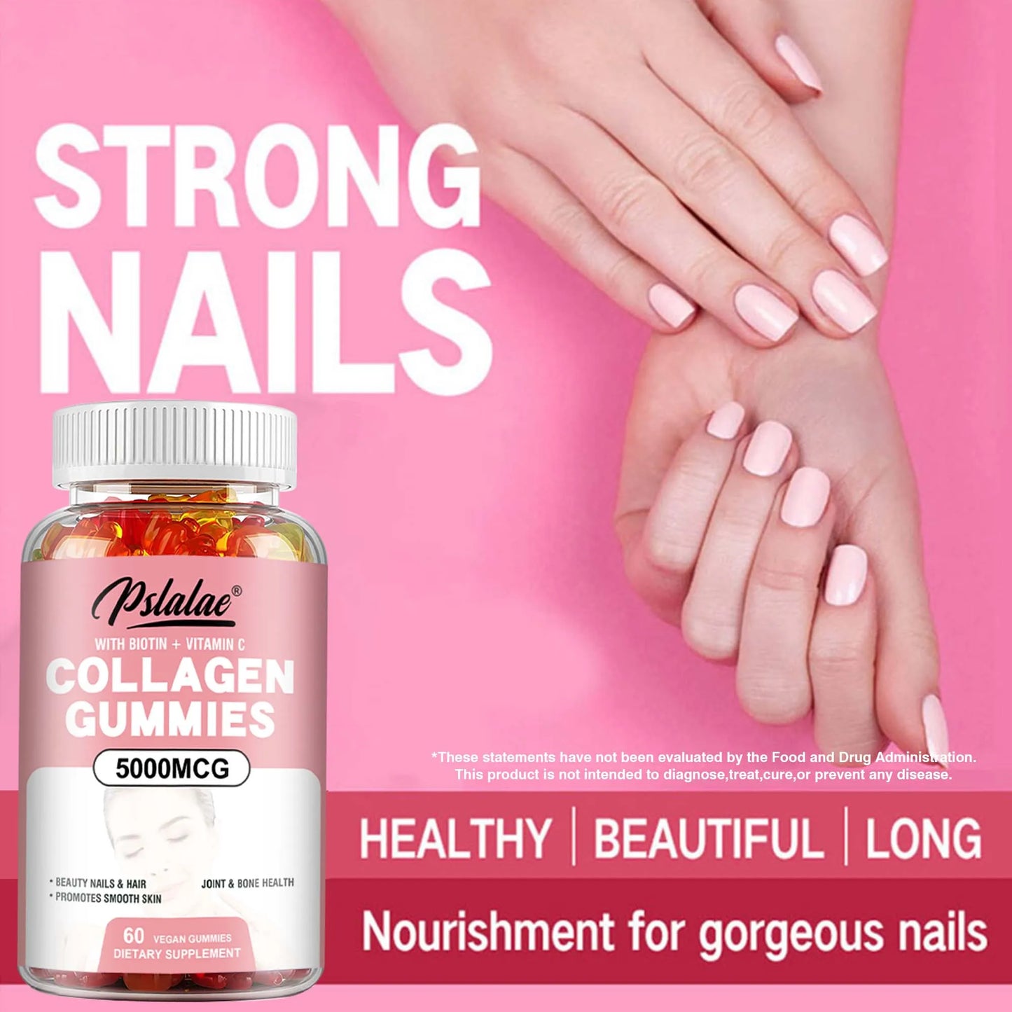 Collagen Gummies - Promote Hair Growth, Whiten Skin, Hydrolyze Skin, Help Nail Bone Joints - 60 Gummies