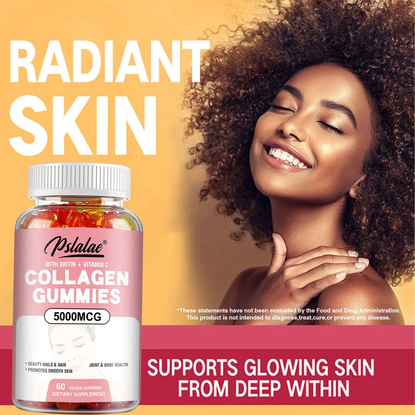 Collagen Gummies - Promote Hair Growth, Whiten Skin, Hydrolyze Skin, Help Nail Bone Joints - 60 Gummies