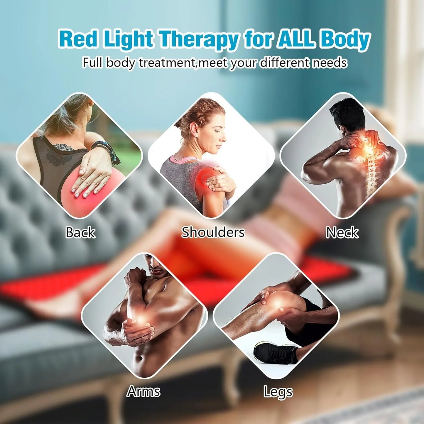 Red Light Therapy Mat 660nm 850nm, Full Body Wrap, Pain Relief, Waist, Back, Shoulder Muscle Relax Device