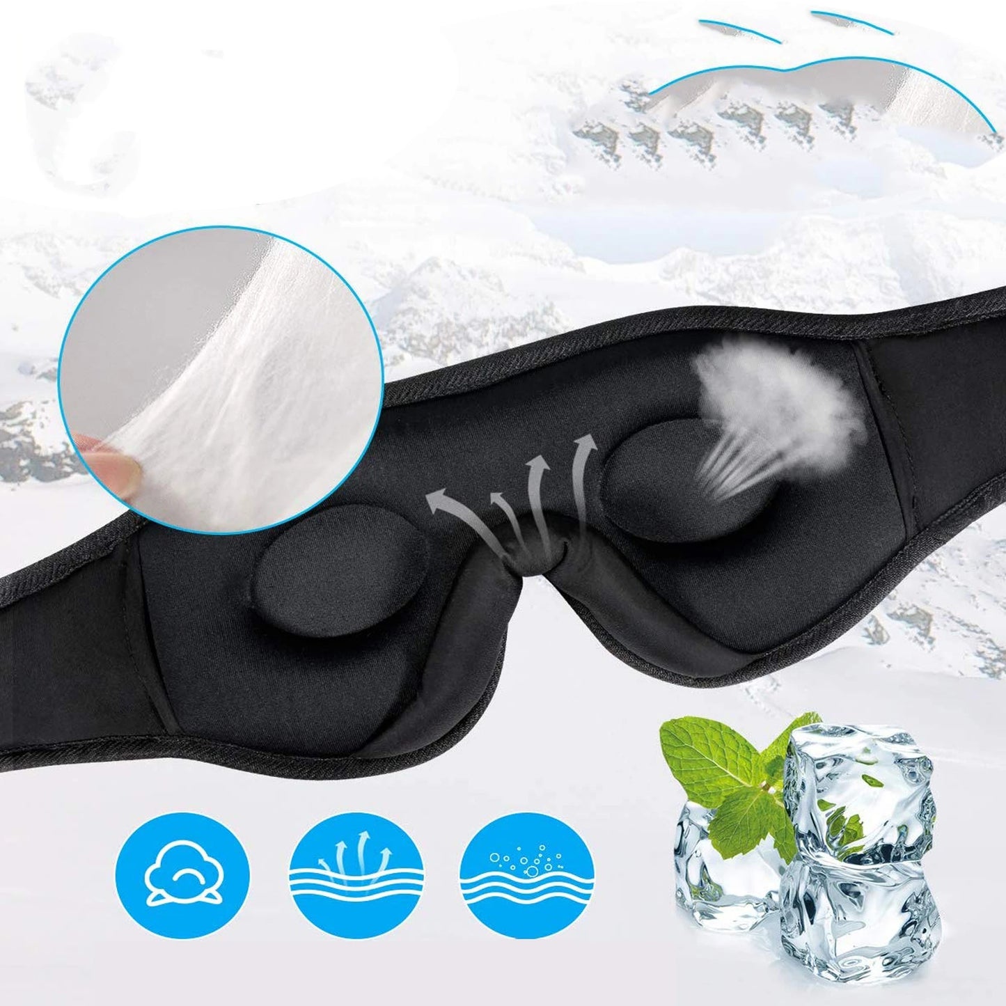 3D wireless music headphone, breathable, smart eye mask, Bluetooth headset with mic for IOS/MAC