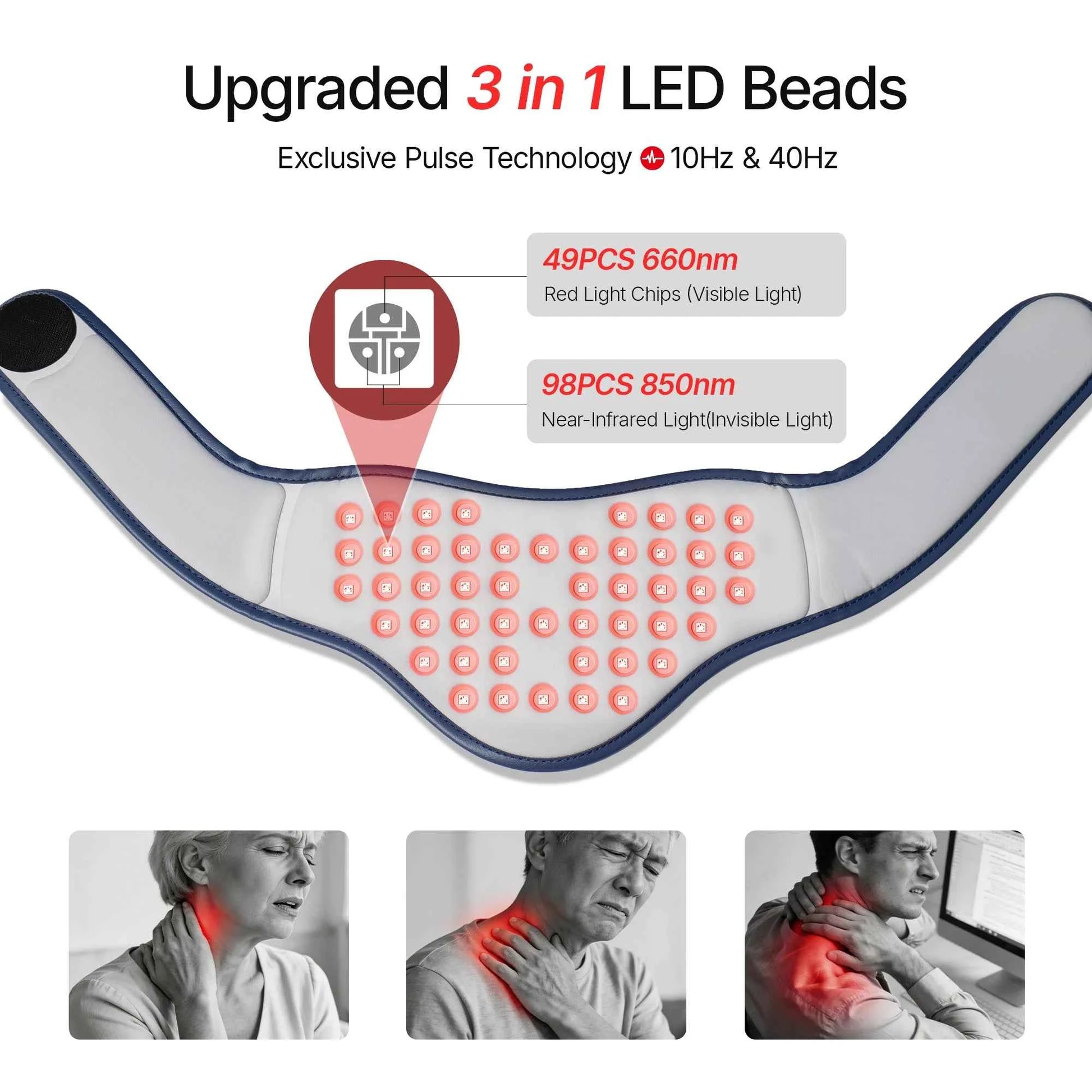 Portable Neck Pain Relief Device – 147 LED Red & Near-Infrared Light , 10Hz/40Hz Pulse Technology, 3000m Ah Battery