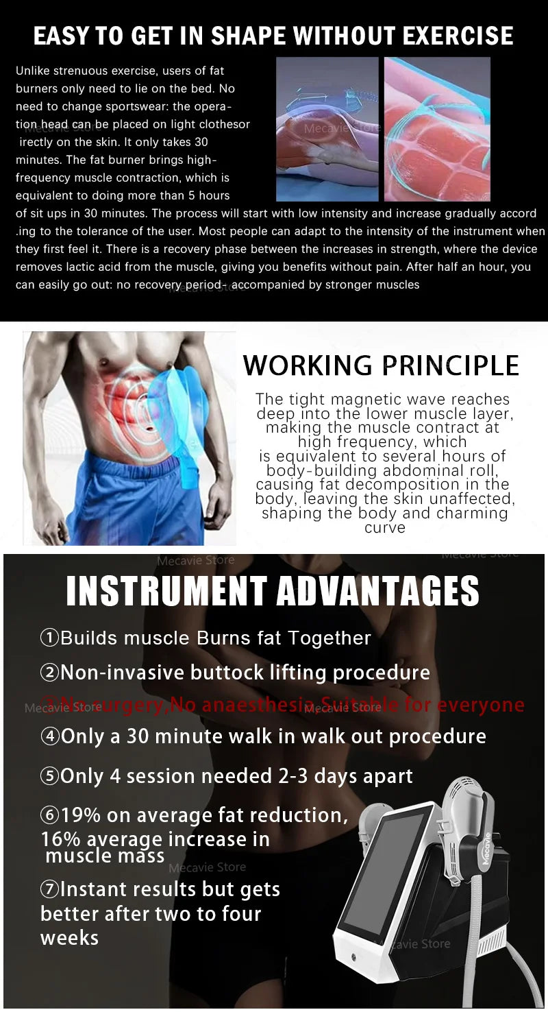 Body Sculpting Machine, Fat Burning, Muscle Toning, Device For Pelvic Abdomen Thighs