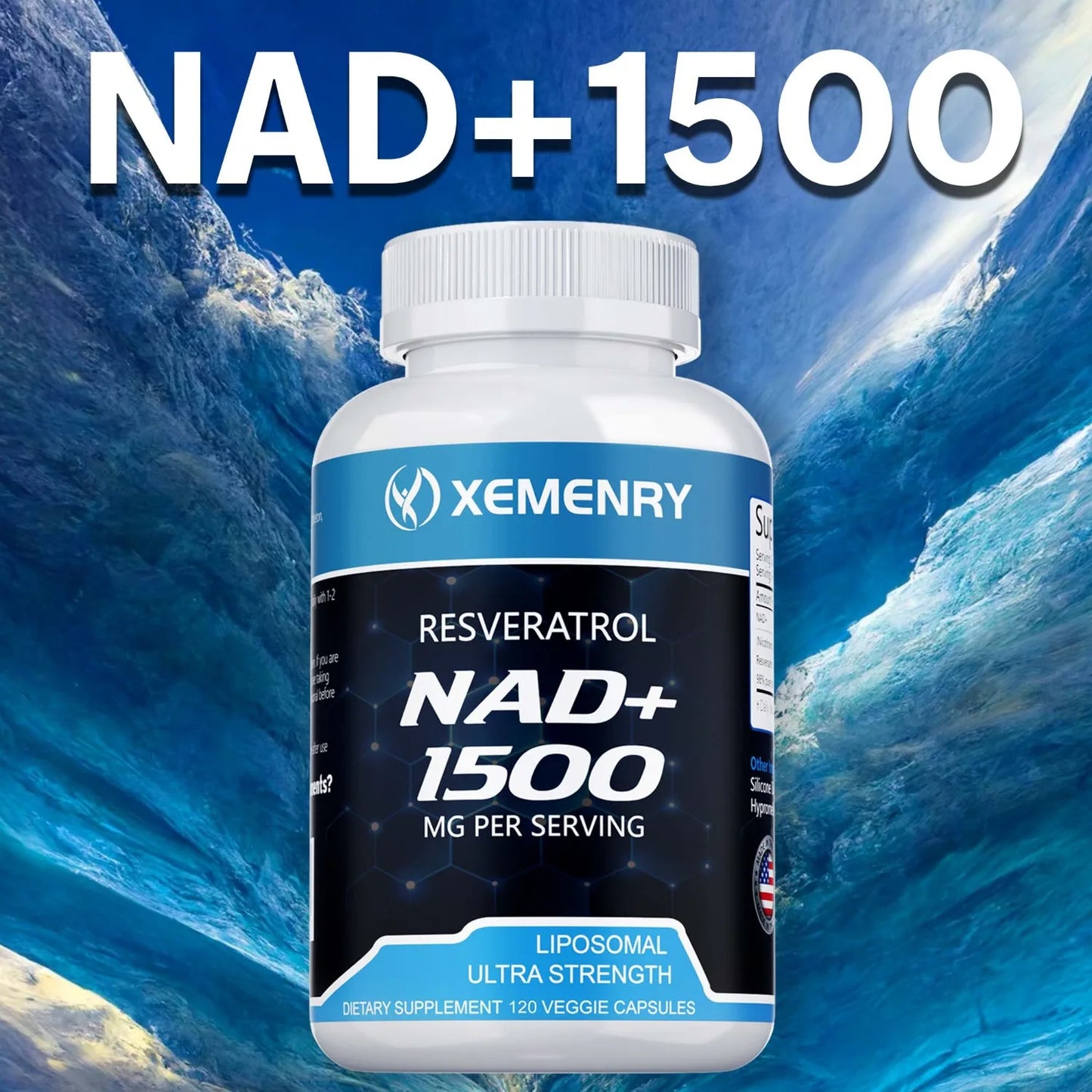 NAD + Resveratrol - Anti-aging, Helps Boost Energy, Promotes Cell and Skin Health - 120 Capsules