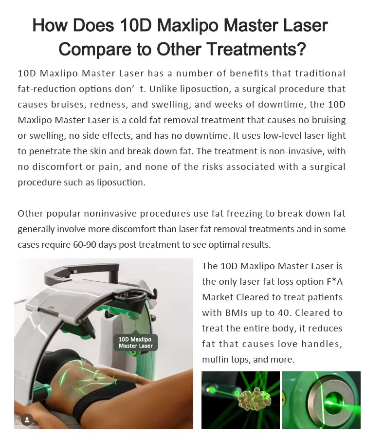 10D Maxlipo Master, Therapy Body Shaping Machine, with 532nm Green Light, & 635nm Red Light Fat Burning, Lifting Weight Loss Device
