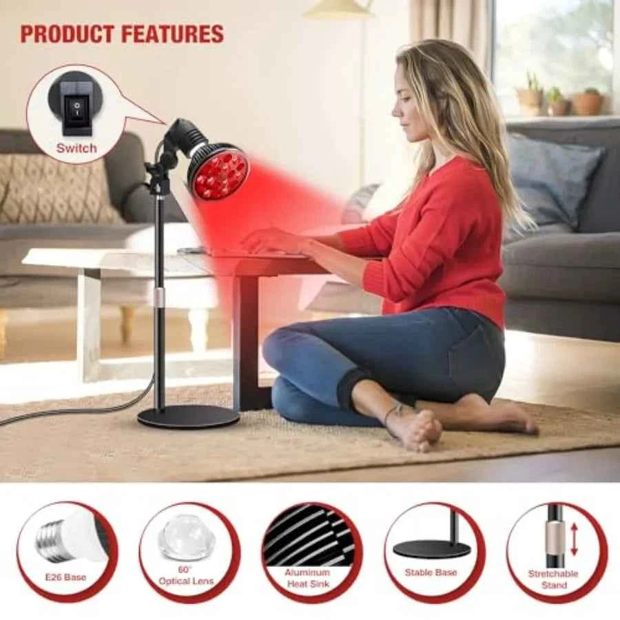 Red Light Therapy Lamp with 16.5 inch Adjustable Stand, 660nm and 850nm, Near Infrared Light Combo, for Face and Body
