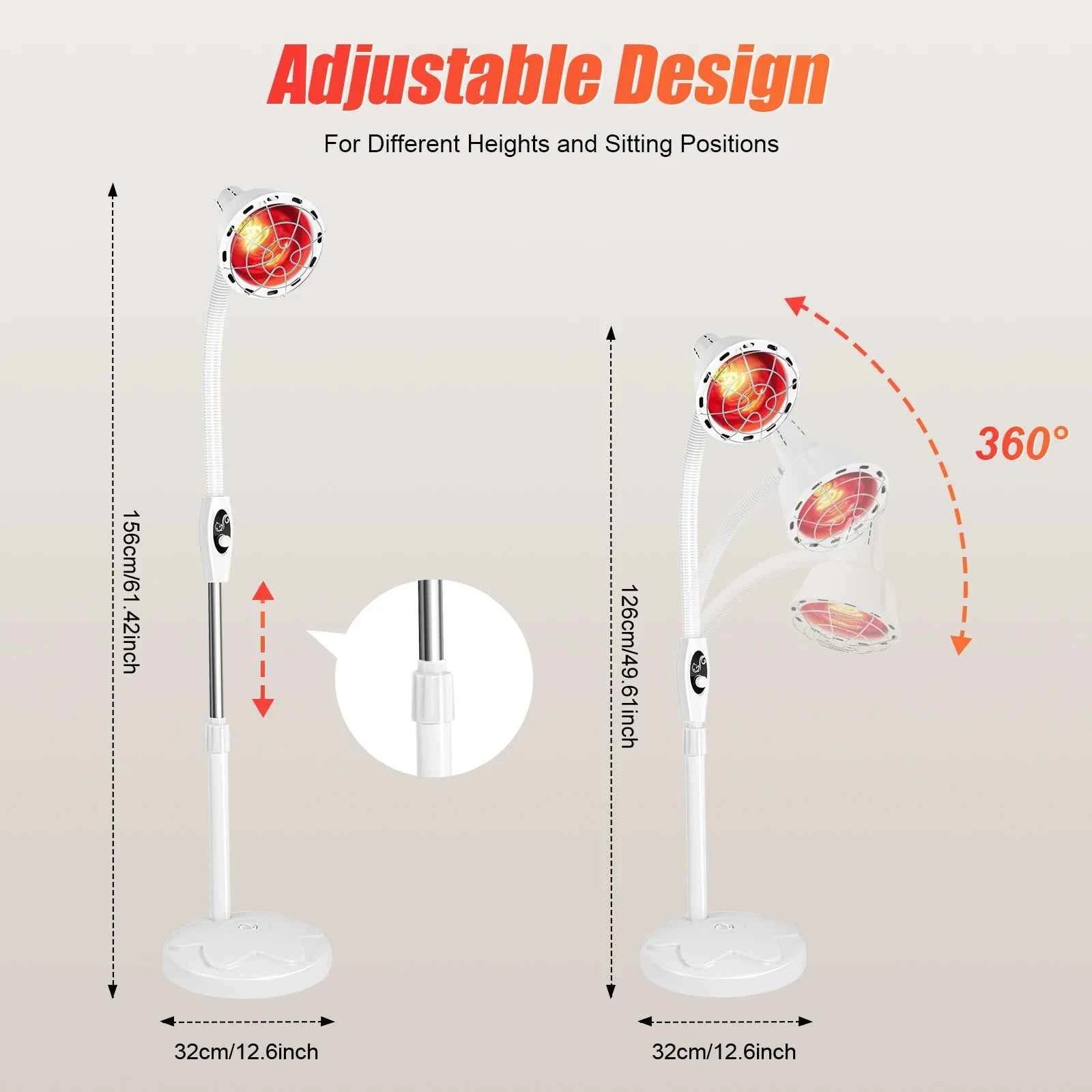 Adjustable Infrared Heat Lamp, for Muscle & Joint Pain Relief, 360° Rotatable Infrared Baking Light, 0-115℃ Temp Control