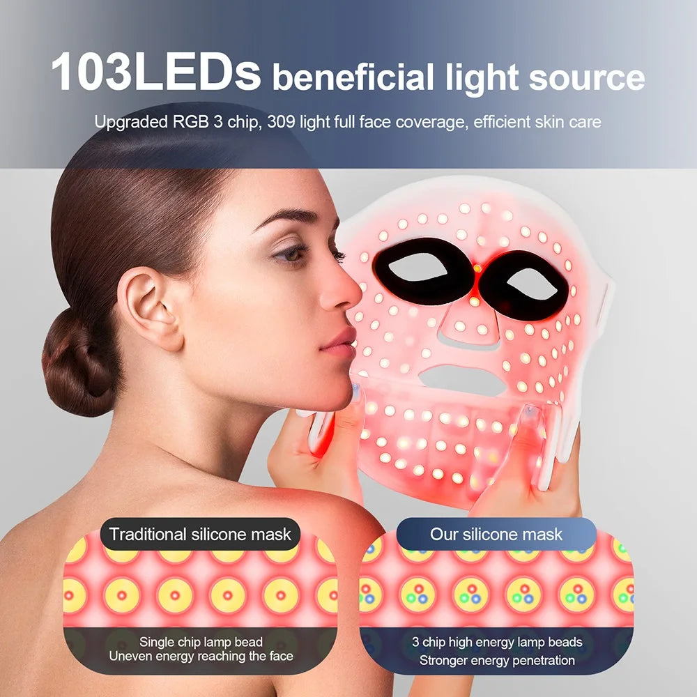 Mask Face With Neck, Red Light Infrared Therapy, Flexible Facial Mask Repair ,Skin Wireless Use