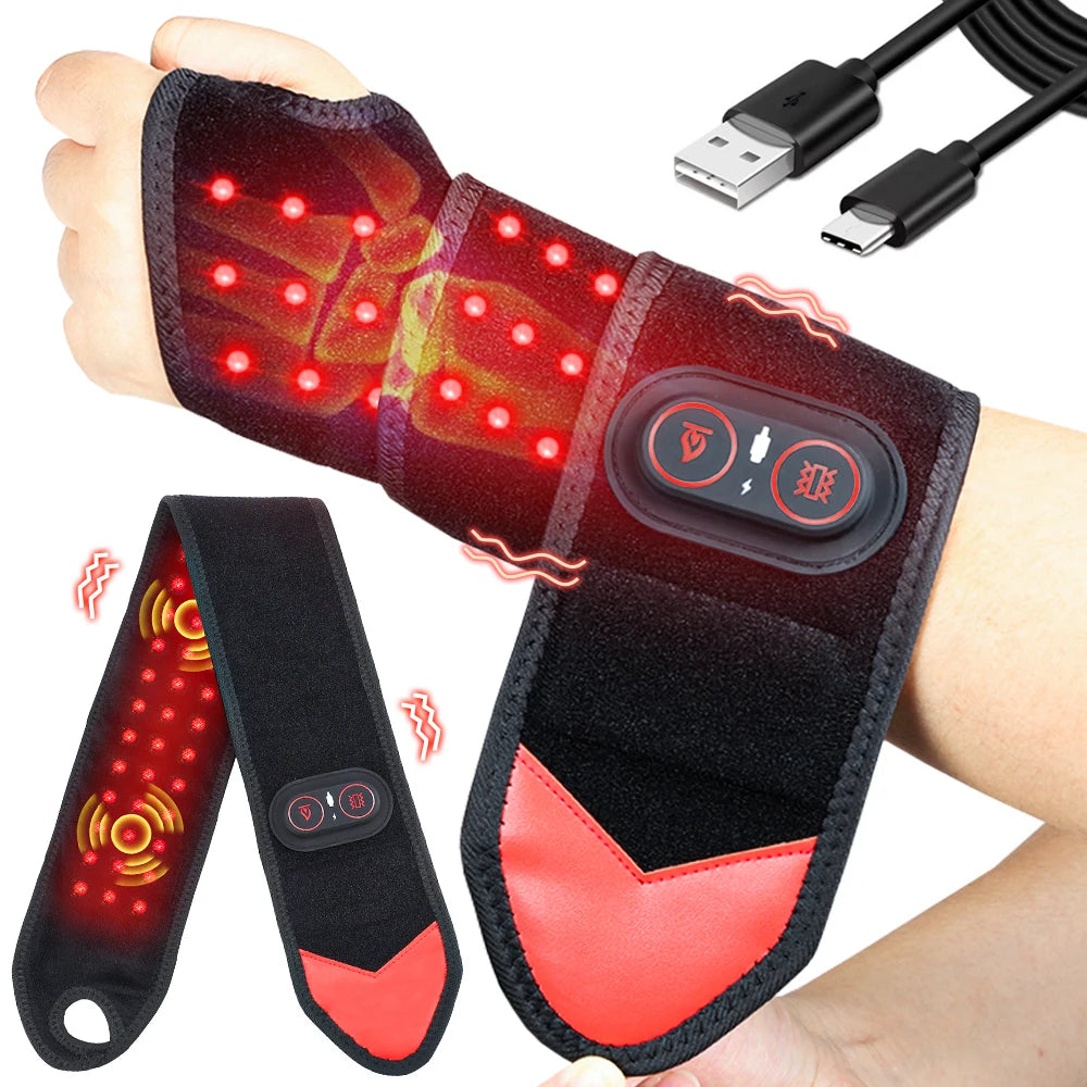 Wrist Red Light Therapy Wrap with Heat & Vibration, 660nm/850nm