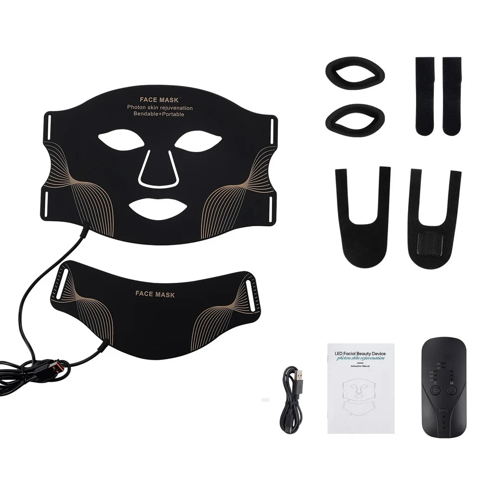 Face Neck Silicone, LED Mask, 7 Colors, Red Light Therapy, Skin Tighten Repair