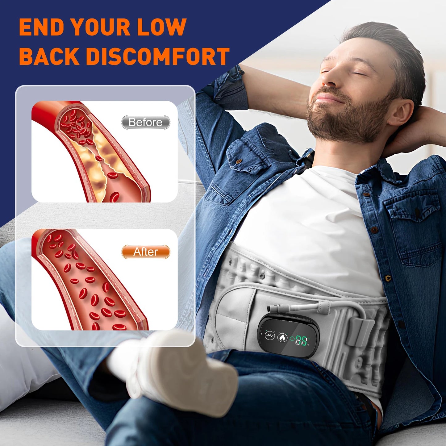 Decompression Lumbar Support, Heated, Belt Red Light, Backache Vibration Massager