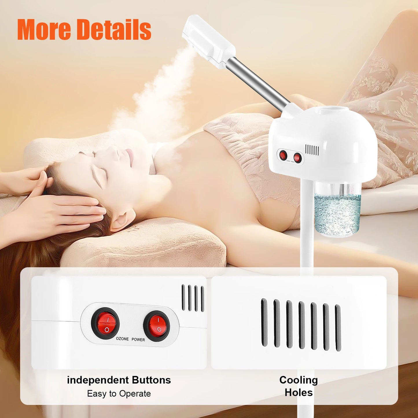 Facial Steamer, Height Adjustable Sprayer, 360° Rotatable, Movable Skin Care Equipment
