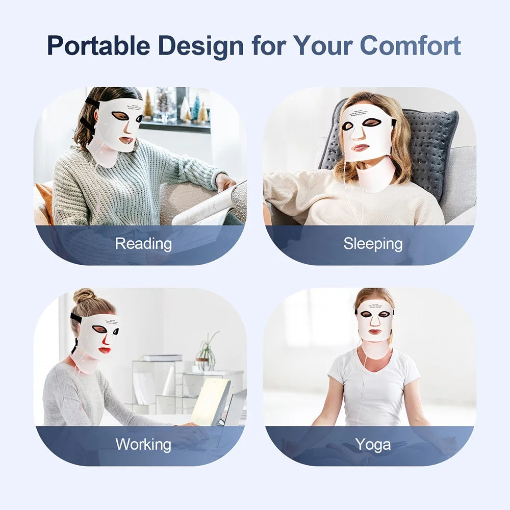 Mask Face With Neck, Red Light Infrared Therapy, Flexible Facial Mask Repair ,Skin Wireless Use
