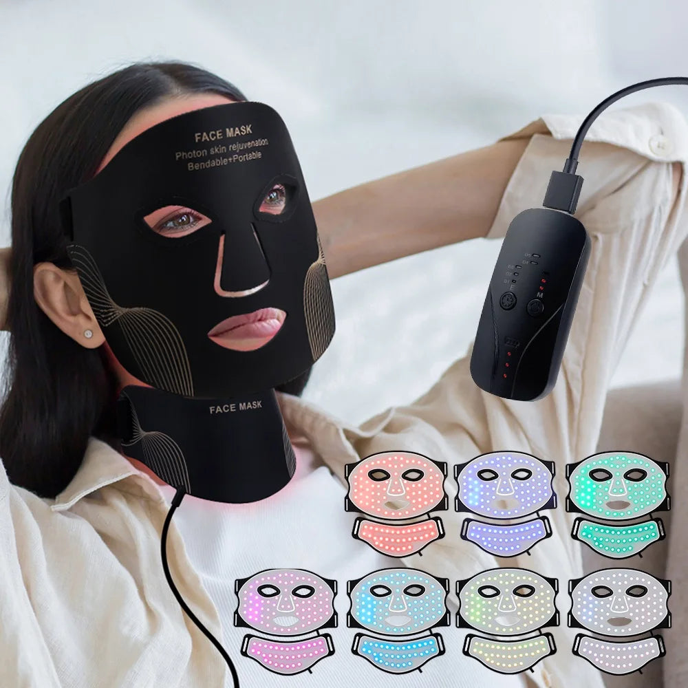 Face Neck Silicone, LED Mask, 7 Colors, Red Light Therapy, Skin Tighten Repair