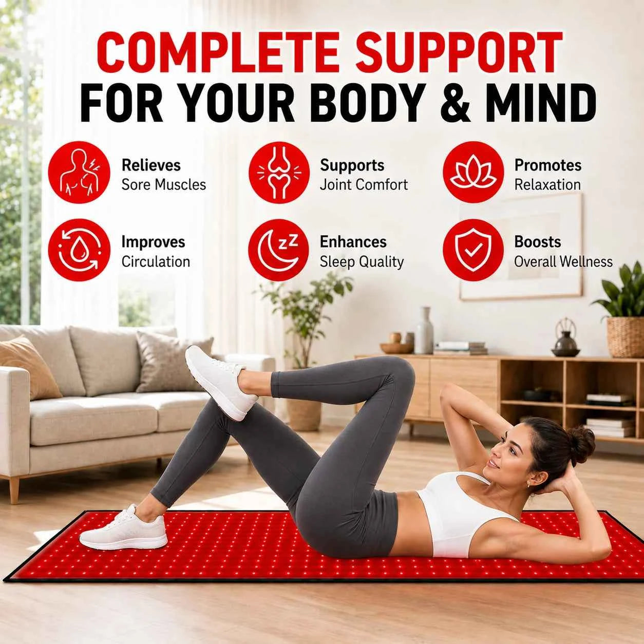 Red Light Therapy Mat, 660nm& 850nm, Adjustable Timer & Intensity