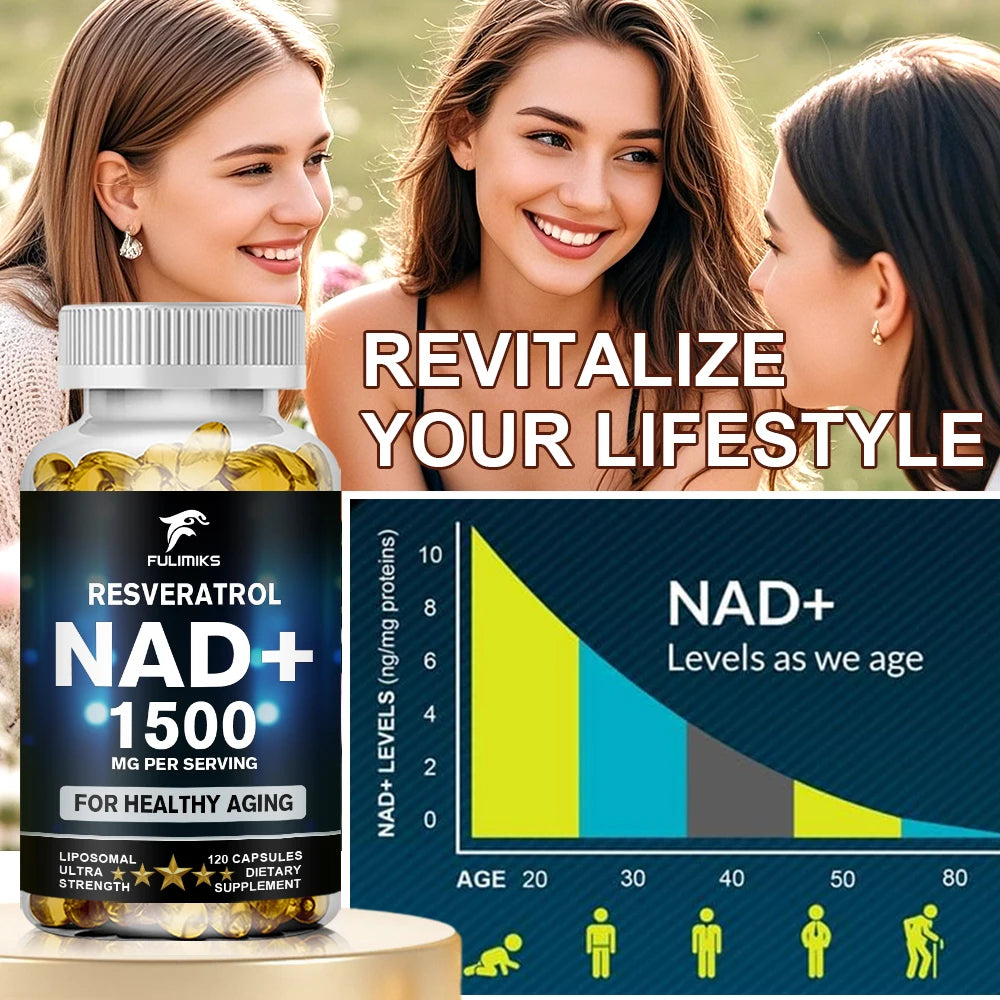 NAD+ and Resveratrol Supplement, Help Support Cell Regeneration, Natural Energy, Focus and Memory