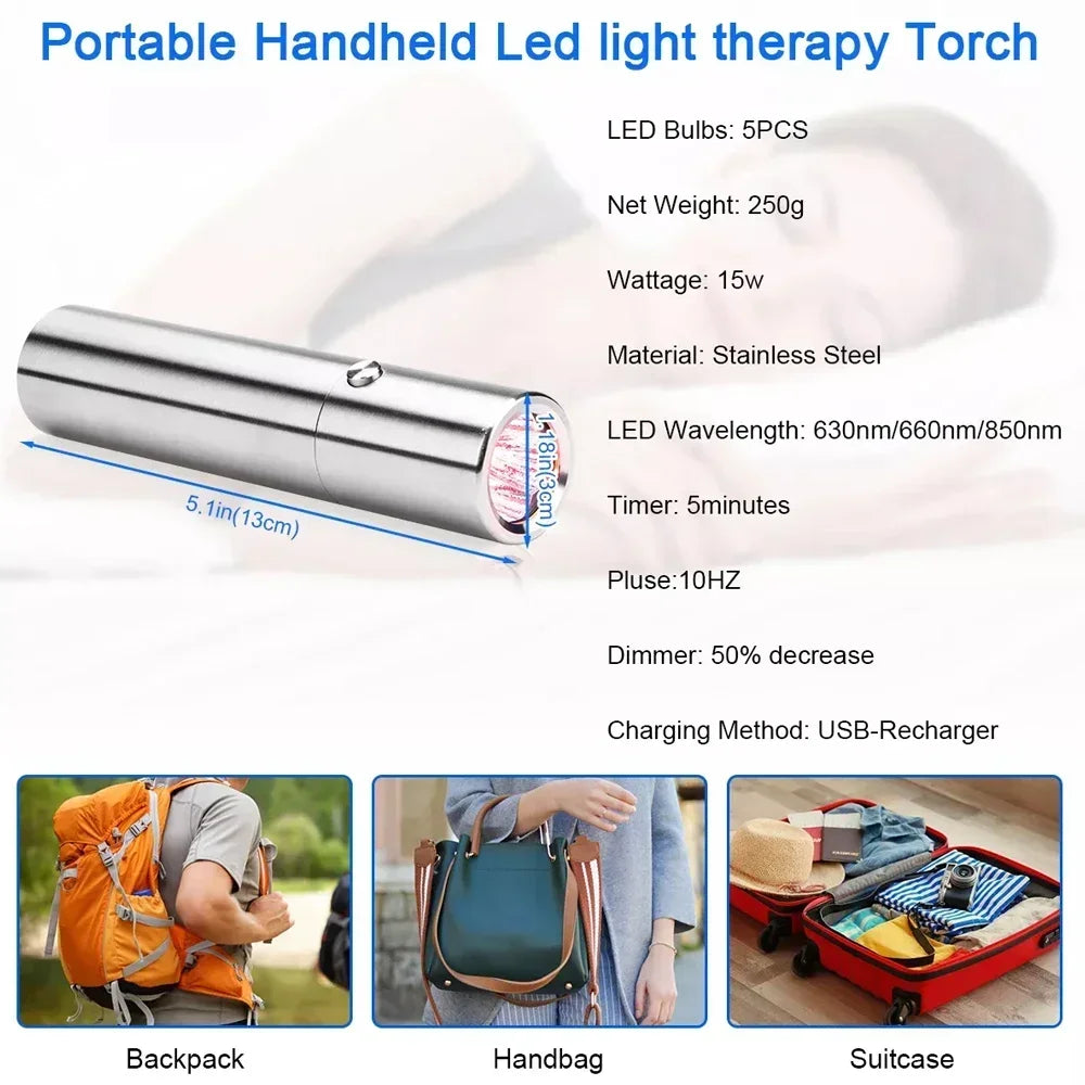 Mini therapy Device Pen, Red Light Phototherapy, Therapy Wavelength, Handheld Physiotherapy Torch Pain Relief.