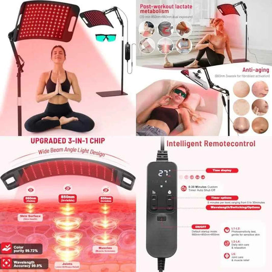 Red Light Therapy for Body & face-660nm 850nm, Panel 3 in 1