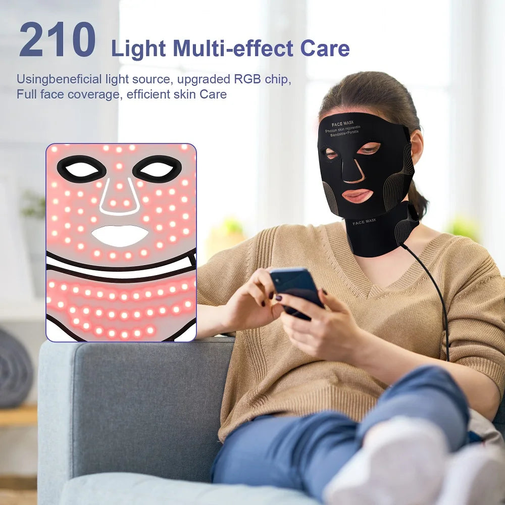 Face Neck Silicone, LED Mask, 7 Colors, Red Light Therapy, Skin Tighten Repair