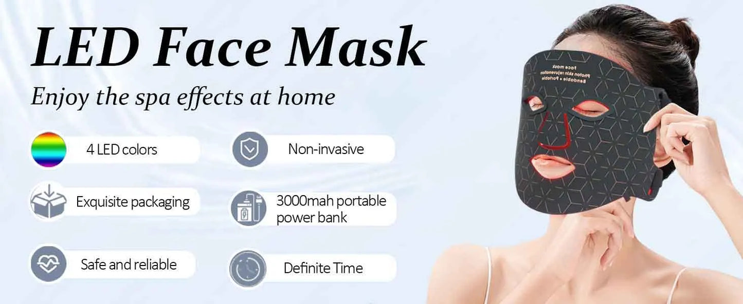 4 Modes Portable Led Face Mask, Light Therapy for Anti-Aging Wrinkles, Skin Rejuvenation,