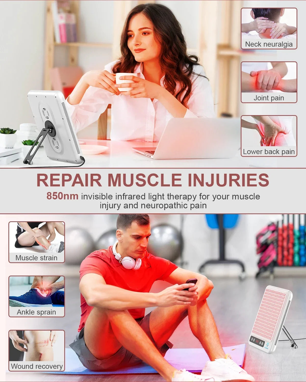 Red Light Panel Device, 660nm850nm, Lamp for Anti-Aging Pain Relief