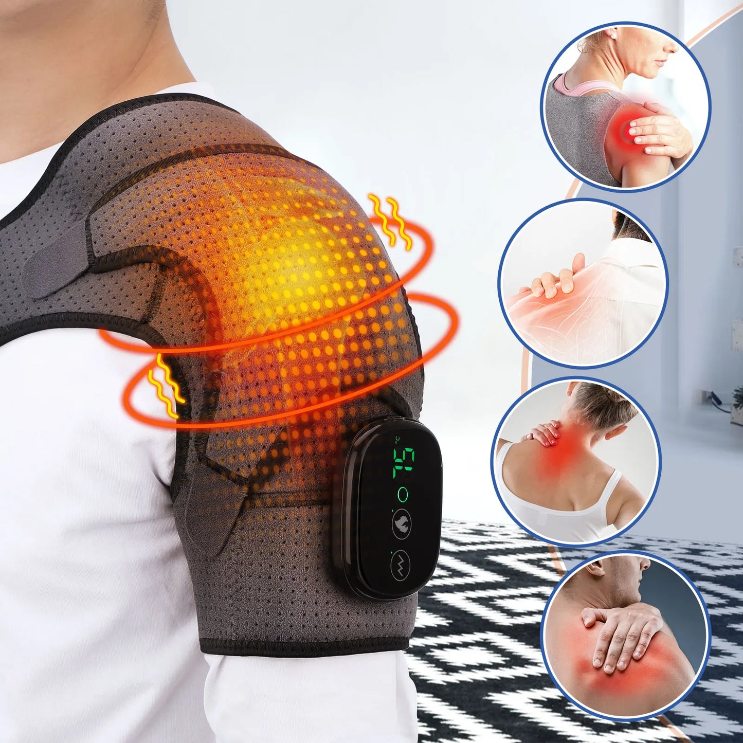 Electric Heating Shoulder Brace, LED Display, Vibration Shoulder Massage, Muscle Relaxation