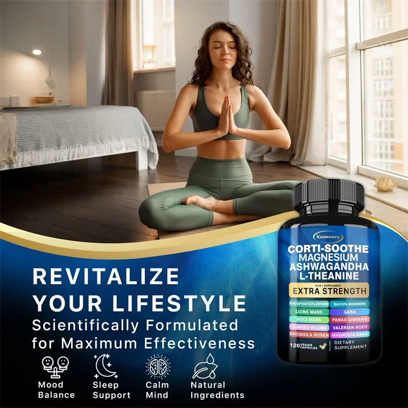 Corti-Soothe, Magnesium, Ashwagandha, and L-Theanine Supplement - Supports Adrenal Health, Regulates Cortisol, Promotes Relaxation, Increases Energy Levels