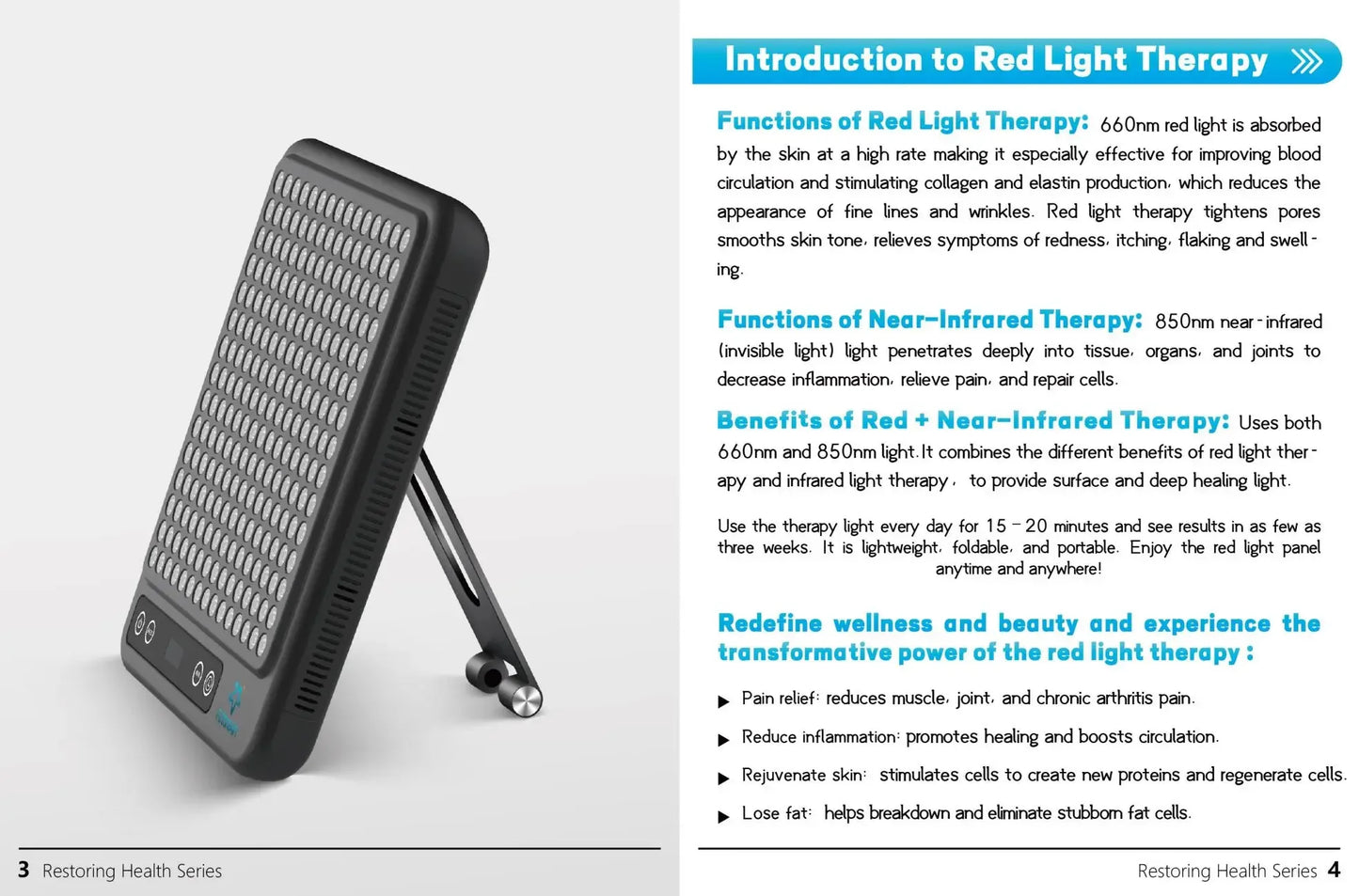 Red Light Panel Device, 660nm850nm, Lamp for Anti-Aging Pain Relief
