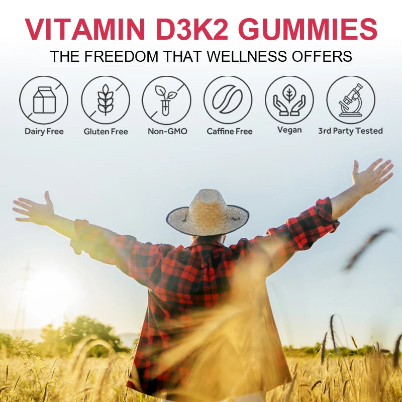 D3+K2 Gummies, 1000 IU Vitamin, for Bone Health Promotes Healthy Muscle Function