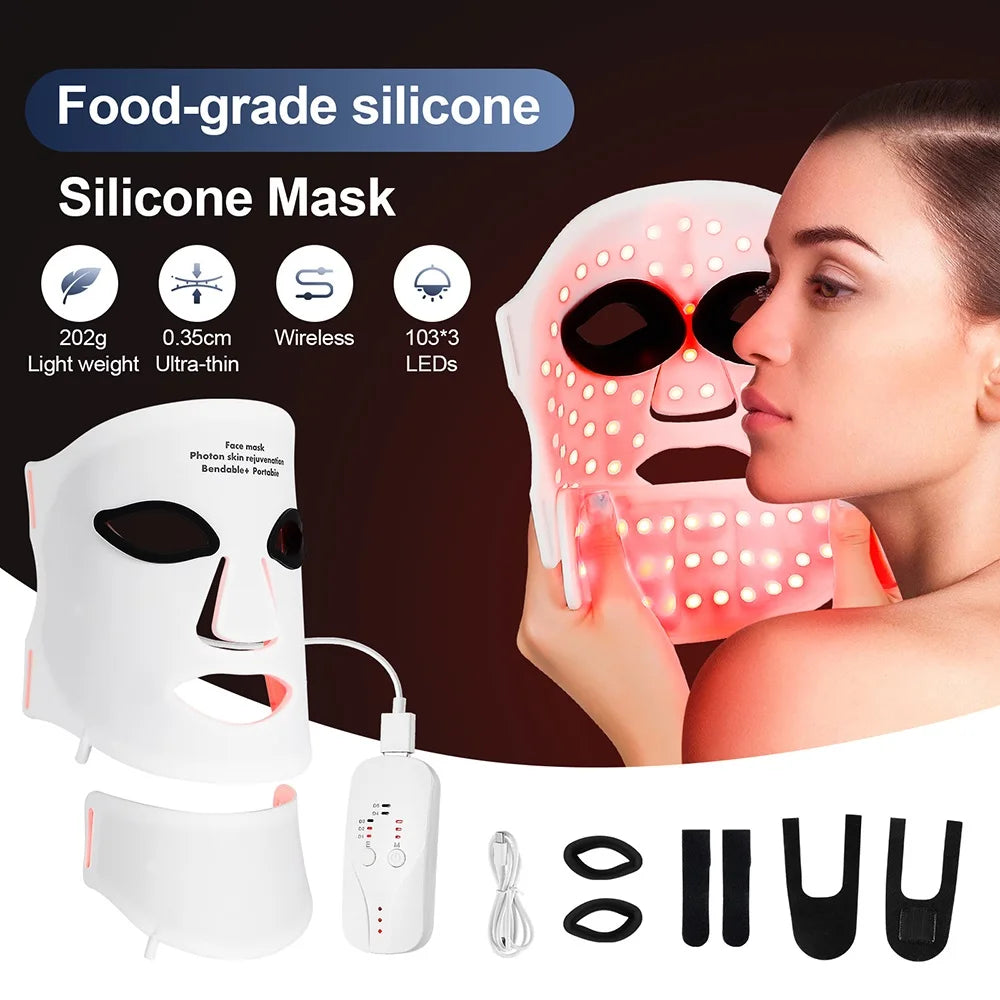 Mask Face With Neck, Red Light Infrared Therapy, Flexible Facial Mask Repair ,Skin Wireless Use