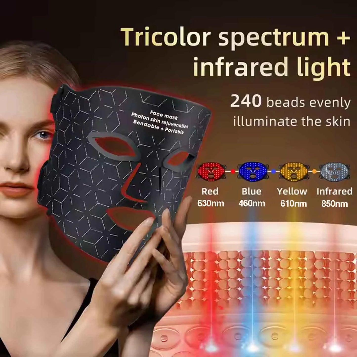 4 Modes Portable Led Face Mask, Light Therapy for Anti-Aging Wrinkles, Skin Rejuvenation,