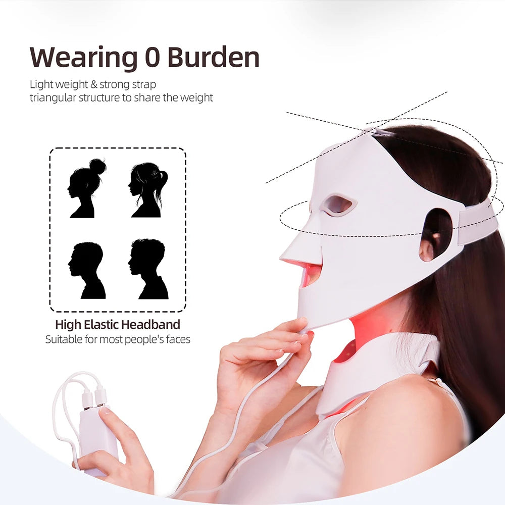 3D Flexible Silicone Facial Beauty Mask, Red Light Face & Neck, Wireless Use