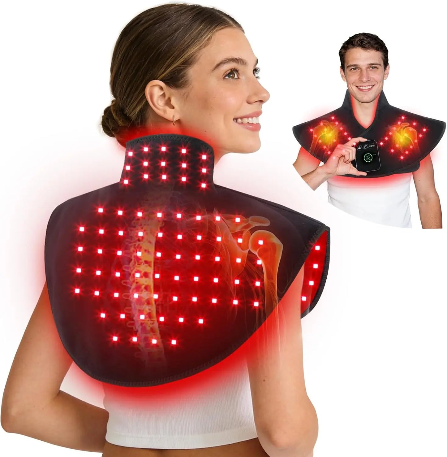 Cordless Red Light Therapy for Neck & Shoulder Pain Relief, 5000mAh Rechargeable Heating Pad with Timer