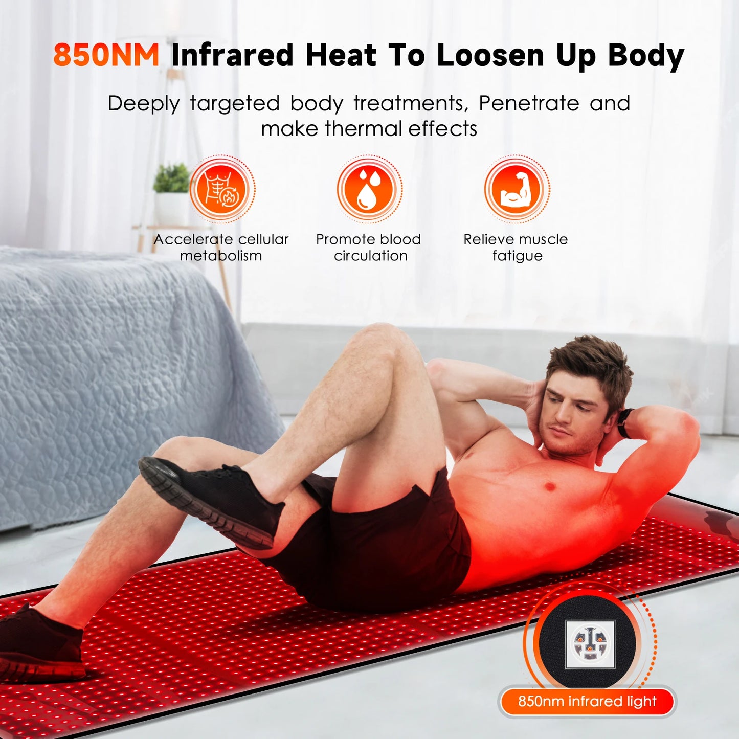 Large, Red & Near Infrared Light Therapy Mat, 1440 LEDs 660nm 850nm, 160W Full Body LED Light Pad for Home Comfort Use
