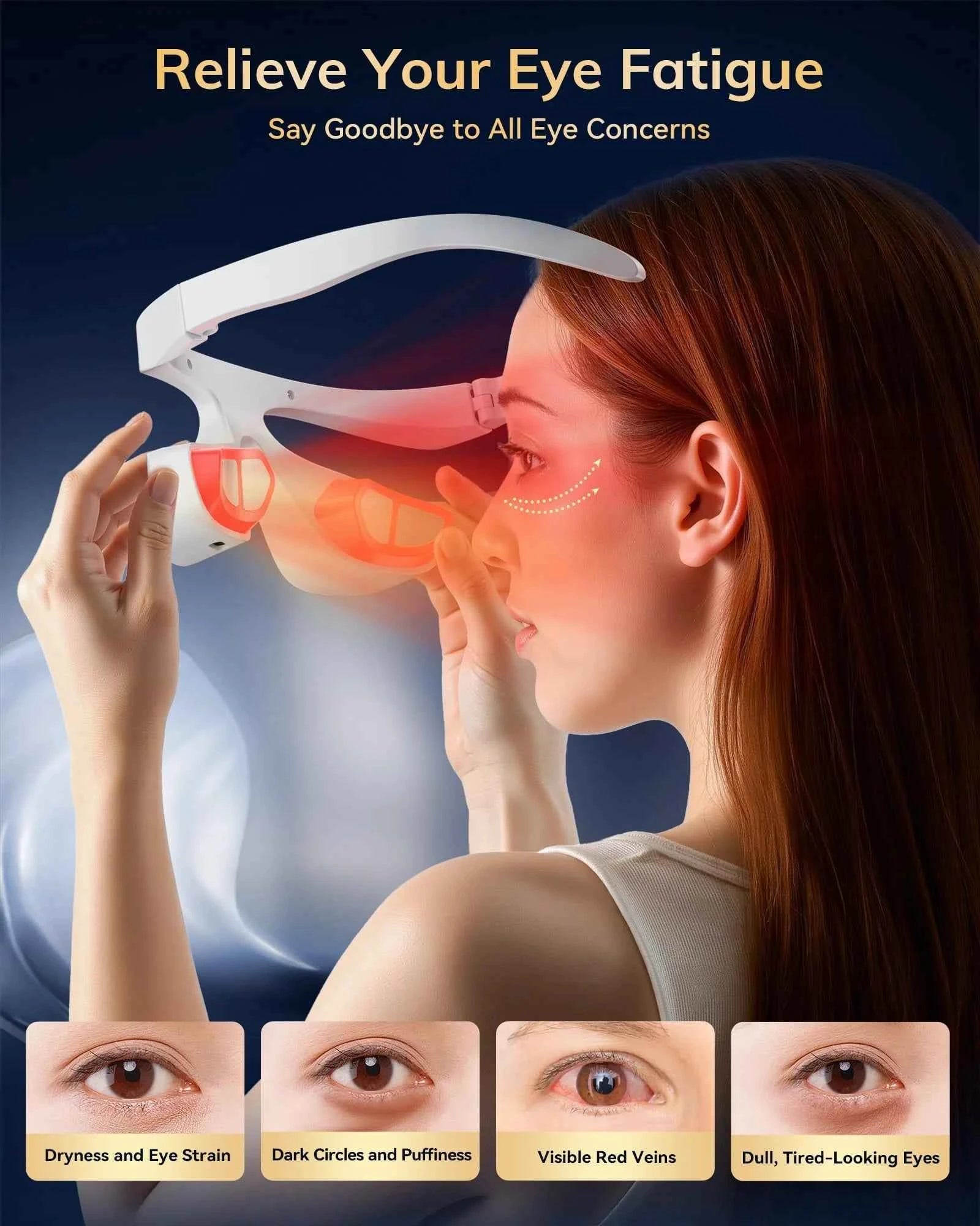 3D Eye Massager 630nm, Red Light Therapy Device, Treatment of Eye Bags & Dark Circles & Puffiness