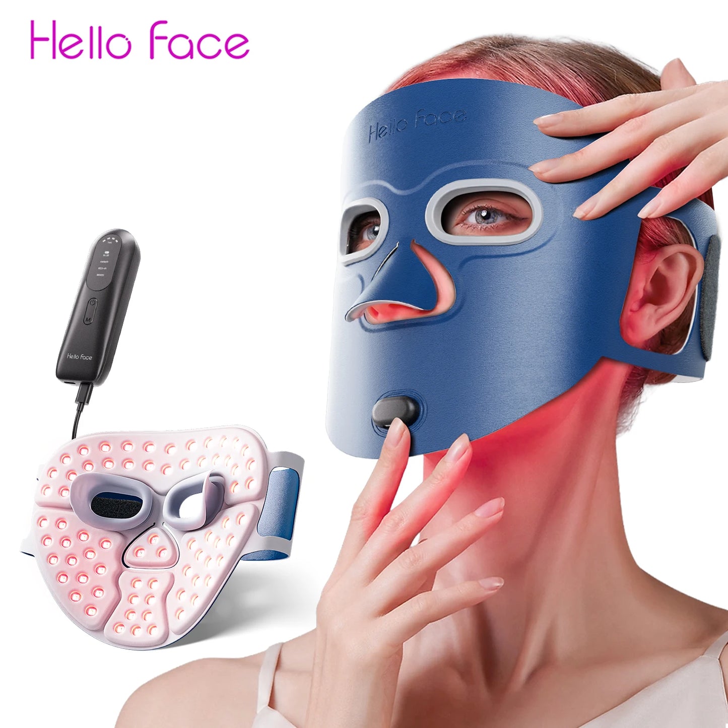 Face Beauty LED Mask, Wrinkle Reduction, Blue Light Acne Treatment, 3000m Ah Rechargeable Skin Care Device