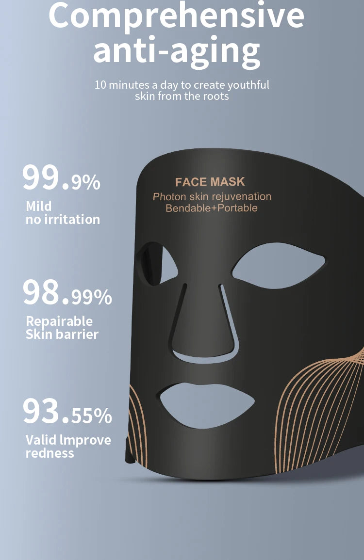 LED Face Mask/Neck Wireless, Portable Red Light Therapy for Anti-Aging, Wrinkles, Skin Rejuvenation,