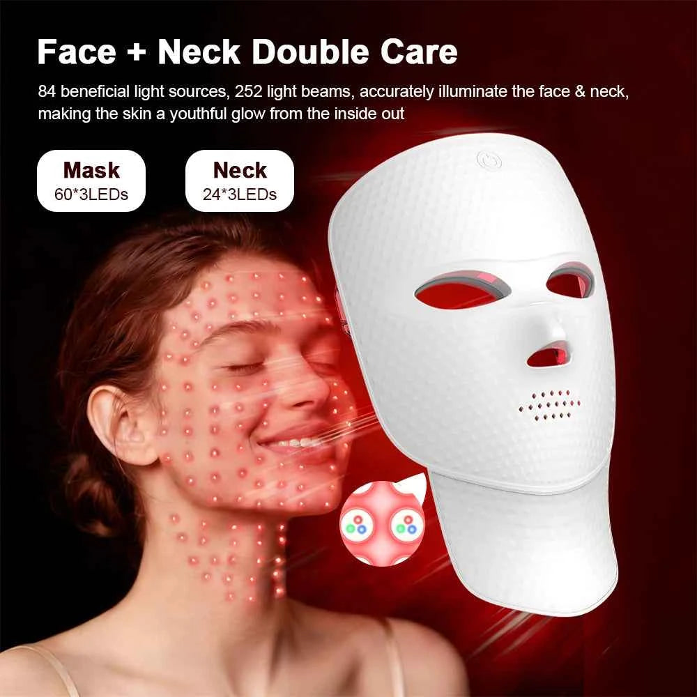 Wireless LED Face, & Neck Mask, Anti Aging Rejuvenation, Tighten Face, Neck Lifting, Whitening Beauty Device