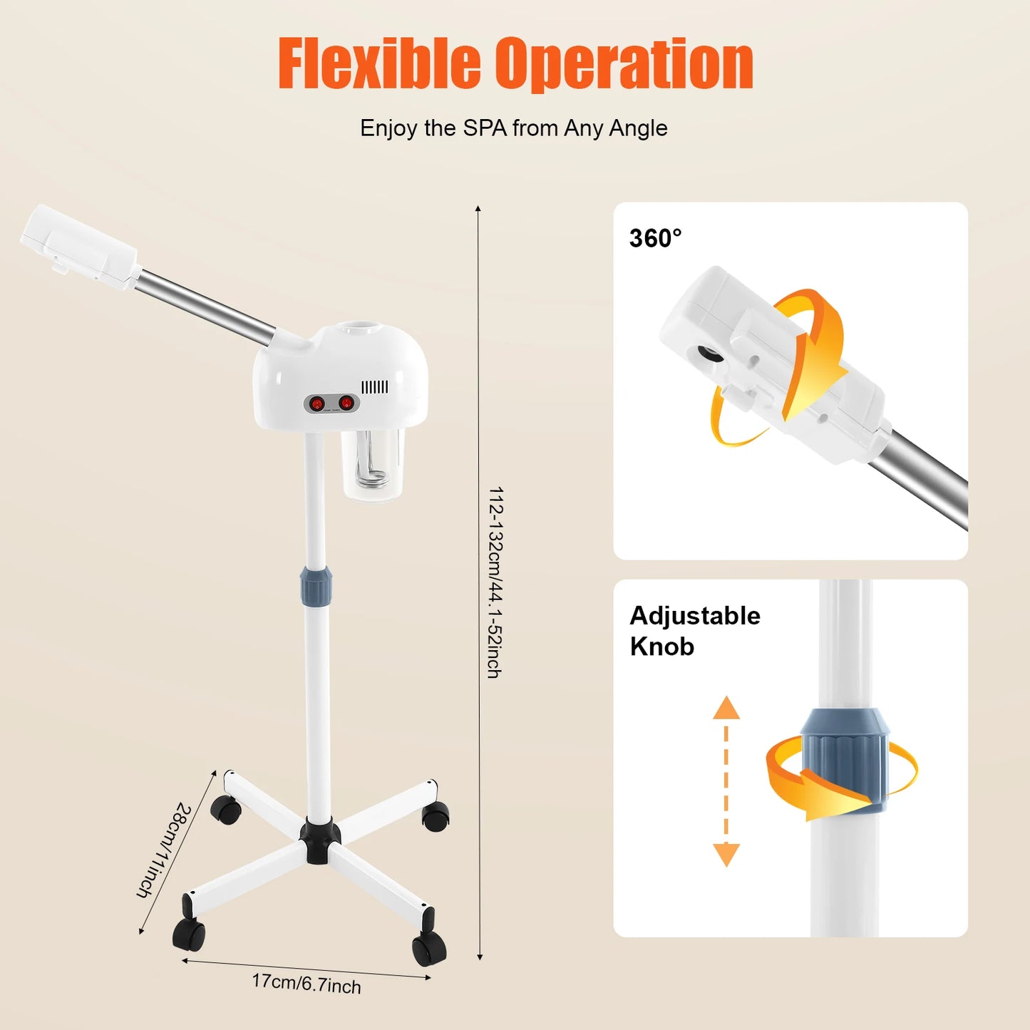 Facial Steamer, Height Adjustable Sprayer, 360° Rotatable, Movable Skin Care Equipment