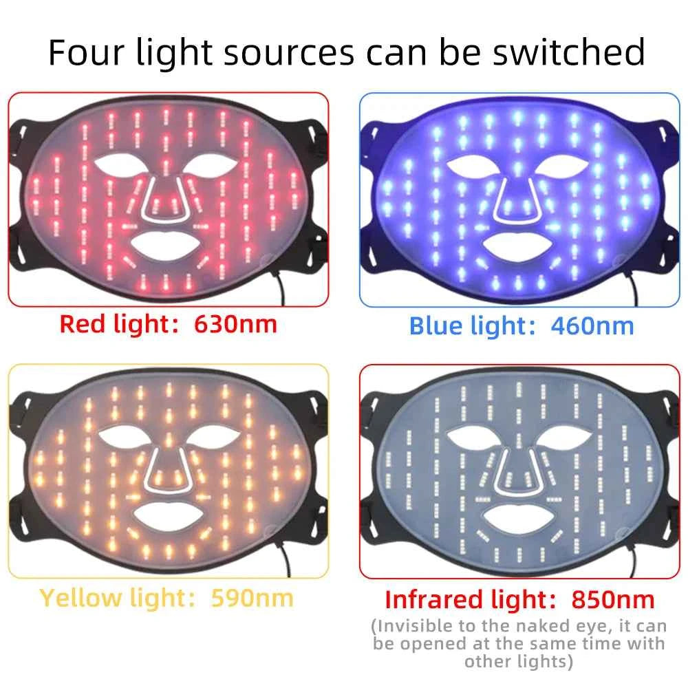 Red Light Face Mask, 460nm 630nm 590nm 850 nm Led Light Infrared Beauty Mask, at-Home use and Travel