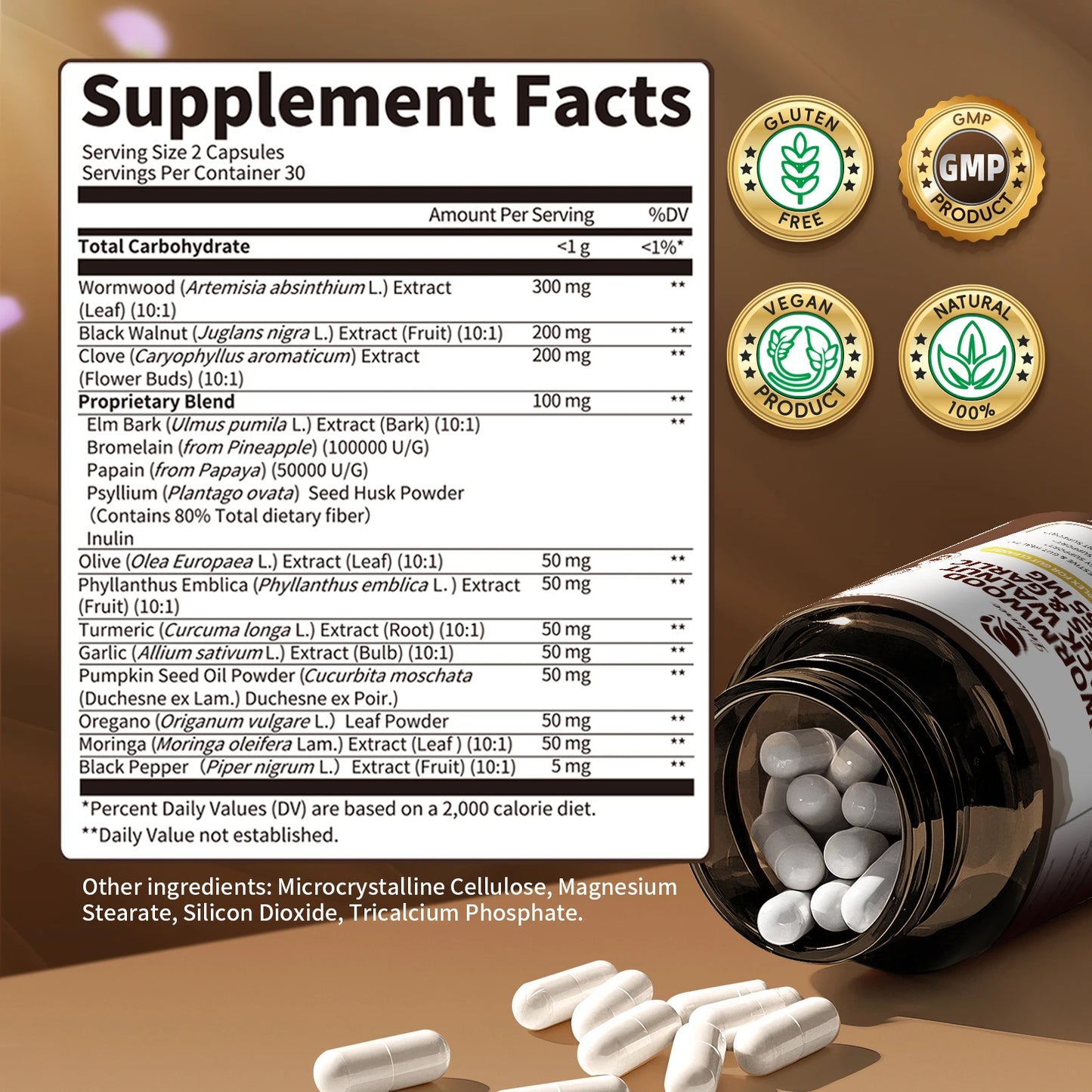Black Walnut Wormwood Capsules, Rapid Gut Cleanse & Digestive, with Clove Garlic