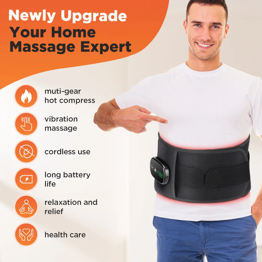 Heating Vibration Massager Belt, Red Light Hot Compress, Waist Support Brace with Massage,